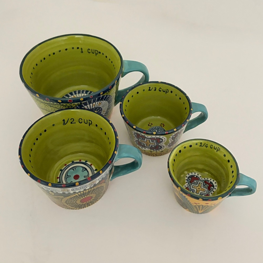 ANTHROPOLOGIE Austin Flora Measuring Cups Ceramic Handled Colorful Set of 4 - Picture 5 of 11